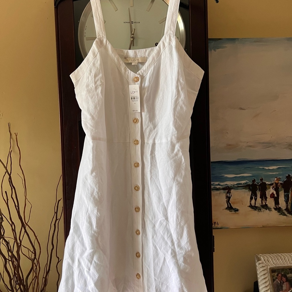 White linen button dress